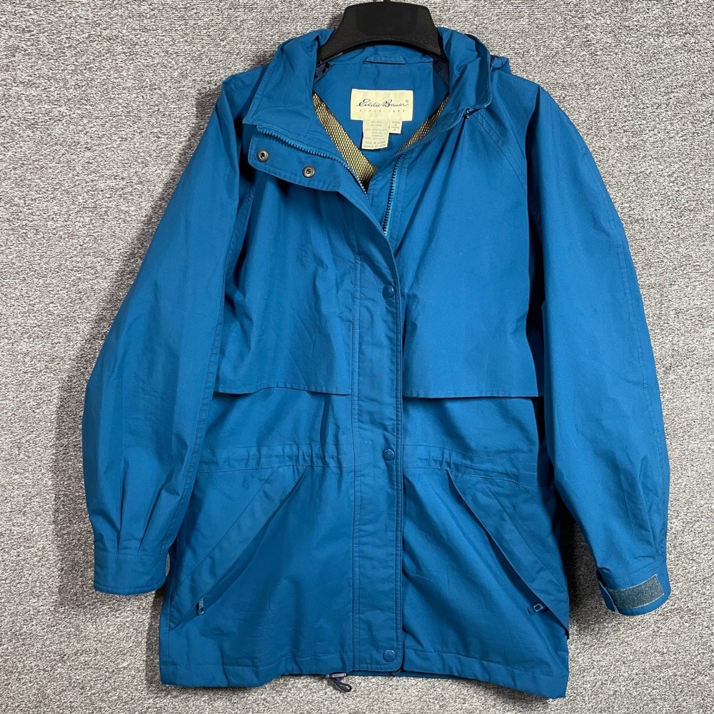 Vintage Eddie Bauer Jacket Gore-Tex Parka Blue Teal Womens Small P Stowaway Hood